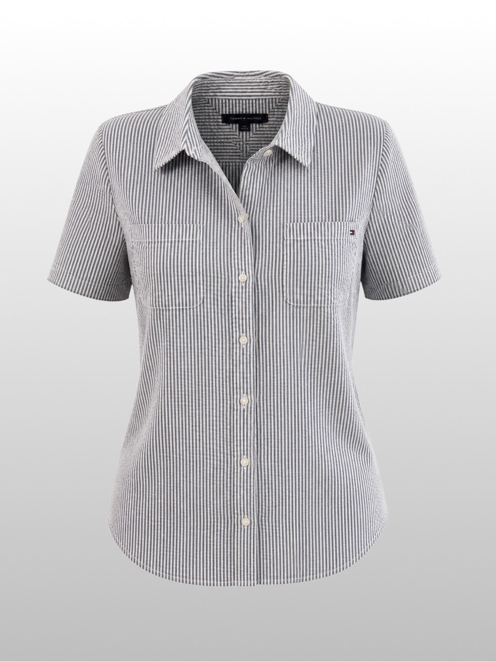Tommy Hilfiger Striped Short-Sleeve Button-Up Shirt — Blue & White